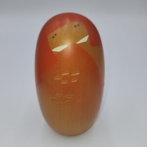 5.5" tall wood Creative Usaburo Sosaku Kokeshi Doll orange girl